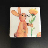 Susan Sitaraman Single Bunny Decoupage On White Tile Magnet