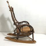 Miniature Doll-Sized Rustic Oak & Hickory Bentwood Adirondack Rocking Chair