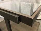 Modern Metal & Faux-Wood 2-Tier Glass-Top End Table