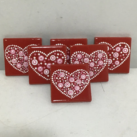 Susan Sitaraman Single Hand Painted Heart On Red Tile Magnet