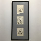 MC Framed Culinary Illustration Line Art Print Triptych w/ Blind-Embossed Seal