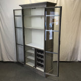 Modern Grey Solid Wood & Metal Glass-Front Bar Cabinet