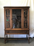 Vintage Jacobean Solid & Veneer Walnut Glass-Front Curio Cabinet