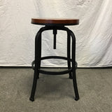 Modern Industrial Pine & Black Metal Adjustable-Height Stool