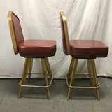 Pair of MCM Gasser Chair Co. Red Counter Height Casino Swivel Bar Stools