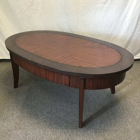 Modern Thomasville Mahogany Veneer Oval Coffee Table