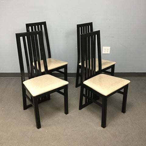 Set of 4 Vintage Black Slat-Back Dining Chairs