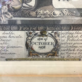 Framed "October" Hand-Tinted Floral Engraving Print