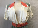 Vintage Virgo II White, Blue, & Pink Colourblock Belted Jumpsuit