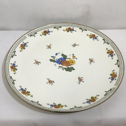 Vintage MC Asta Floral Enamel & Brass 16" Platter