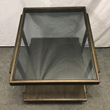 Modern Metal & Faux-Wood 2-Tier Glass-Top End Table