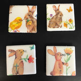 Susan Sitaraman Single Bunny Decoupage On White Tile Magnet