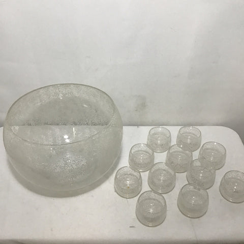 12pc White & Clear Glass Punch Bowl Set