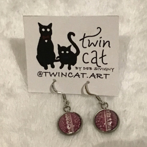 Twin Cat Red & White Circle Drop Earrings