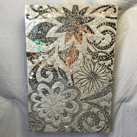 Modern Pier 1 Floral Off-White & Mirrored Mosaic Wall Hanging