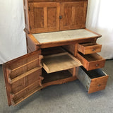 Vintage Solid Oak Hoosier Cabinet w/ Draw Leaf Tin Counter