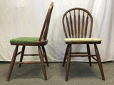 Set of 4 Vintage Dinaire Solid Oak Green & Floral Upholstered Dining Chairs