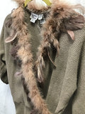Vintage Bonnie & Bill Gray/Tan Feather-Trim Wrap Sweater