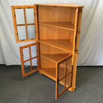 Modern Craftsman Oak Veneer Glass-Front Corner Bookcase