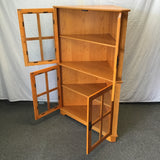 Modern Craftsman Oak Veneer Glass-Front Corner Bookcase