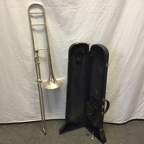 Vintage Conn 2-H Silver Metal Marching Trombone