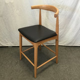 Modern MCM Solid Tropical Wood & Black Vinyl Counter Stool