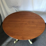 Modern French Country Green & Dark-Stained Solid Cherry Pedestal Dining Table