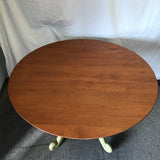 Modern French Country Green & Dark-Stained Solid Cherry Pedestal Dining Table