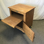 Vintage White-Clad Solid Oak Rolling Stereo Cabinet
