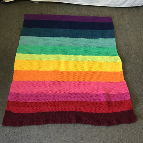 Handmade Rainbow Stripe Crochet Throw Blanket