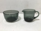 Vintage MC Kaj Franck Nuutäjarvi Smokey Green Finnish Crystal Bowl & Creamer Set