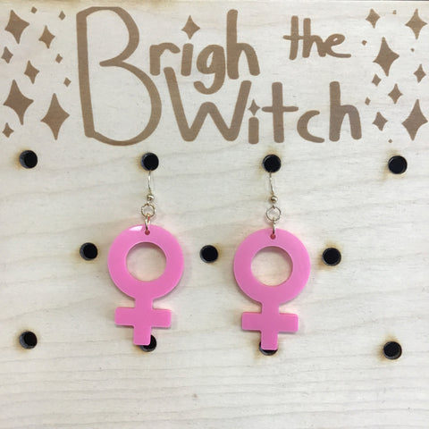 Brigh the Witch "Female Symbols" Pink Acrylic Earrings