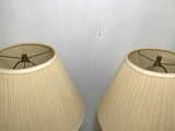 Pair of Vintage MC Floral-Painted White Glass Table Lamps