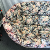 Vintage MCM Double Papason Floral Upholstered & Rattan Loveseat