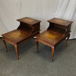 Pair of Vintage Cherry Leather-Top 2-Tier End Tables
