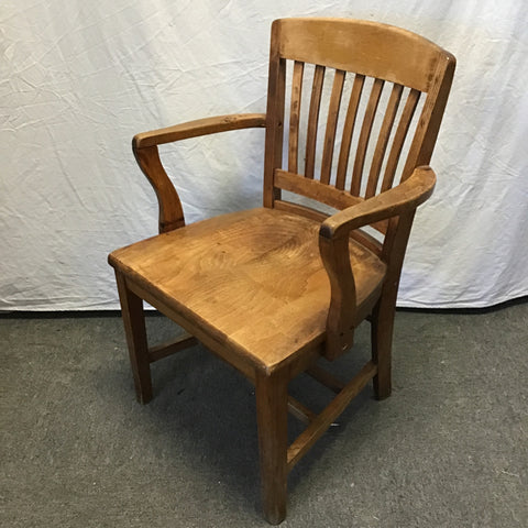 Vintage Solid Oak Slat-Back Banker's Office Chair