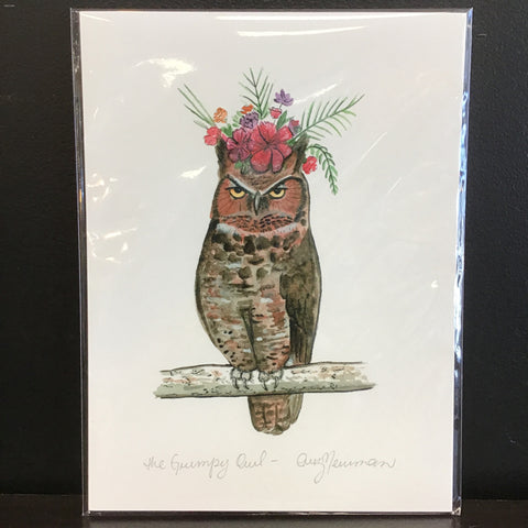 Cruz Illustrations "The Grumpy Owl" 6x8 Signed Art Print