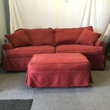 2pc Vintage Rowe Red Covered 2-Cushion Sofa & Ottoman