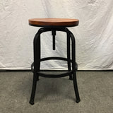 Modern Industrial Pine & Black Metal Adjustable-Height Stool