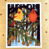 Rachel Feirman "Northern Cardinal & Hemlock Tree" 8x10 Digital Art Print