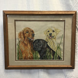 Framed Original 3 Labradors Embroidered Wall Art