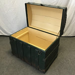 Vintage Green Painted Wood & Metal Dome-Top Steamer Trunk