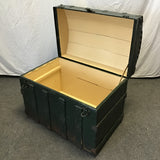 Vintage Green Painted Wood & Metal Dome-Top Steamer Trunk