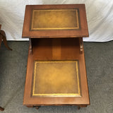 Pair of Vintage Cherry Leather-Top 2-Tier End Tables