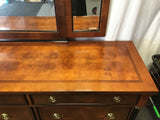Vintage Century Furn. Cherry Veneer 9-Drawer Dresser & Triptych Mirror