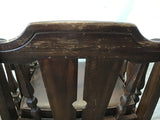 Vintage Jacobean Revival Solid Walnut & Brown Vinyl Rolling Armchair