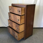 Vintage Art Deco Walnut Veneer Waterfall-Front 4-Drawer Chest of Drawers