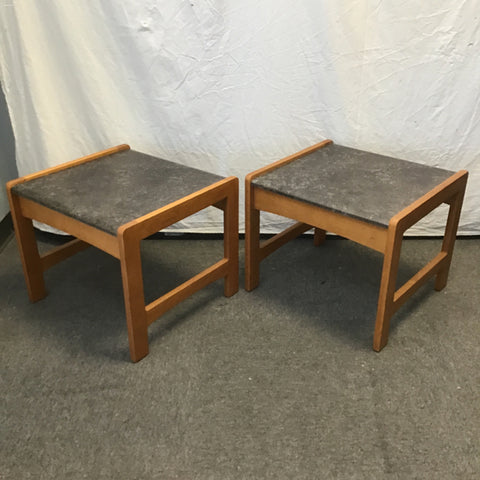 Pair of Modern Solid Oak & Faux Marble End Tables
