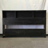 Modern Black Faux-Oak Laminate 3-Cubby Full Headboard