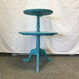 Blue Painted Round 2-Tier Accent Table